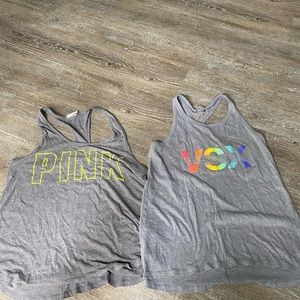Victoria secret and pink tanks. One is small and the other is medium.